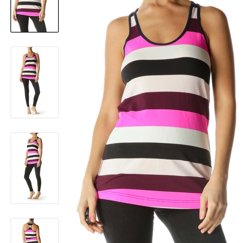 Lululemon Pink White Blue Striped Racerback Active Top Size 8